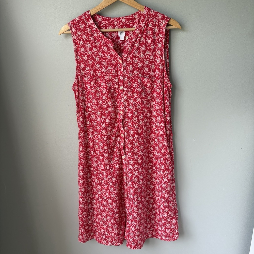 GAP Sleeveless Tie-Belt Shirtdress red Floral Size Small Sundress